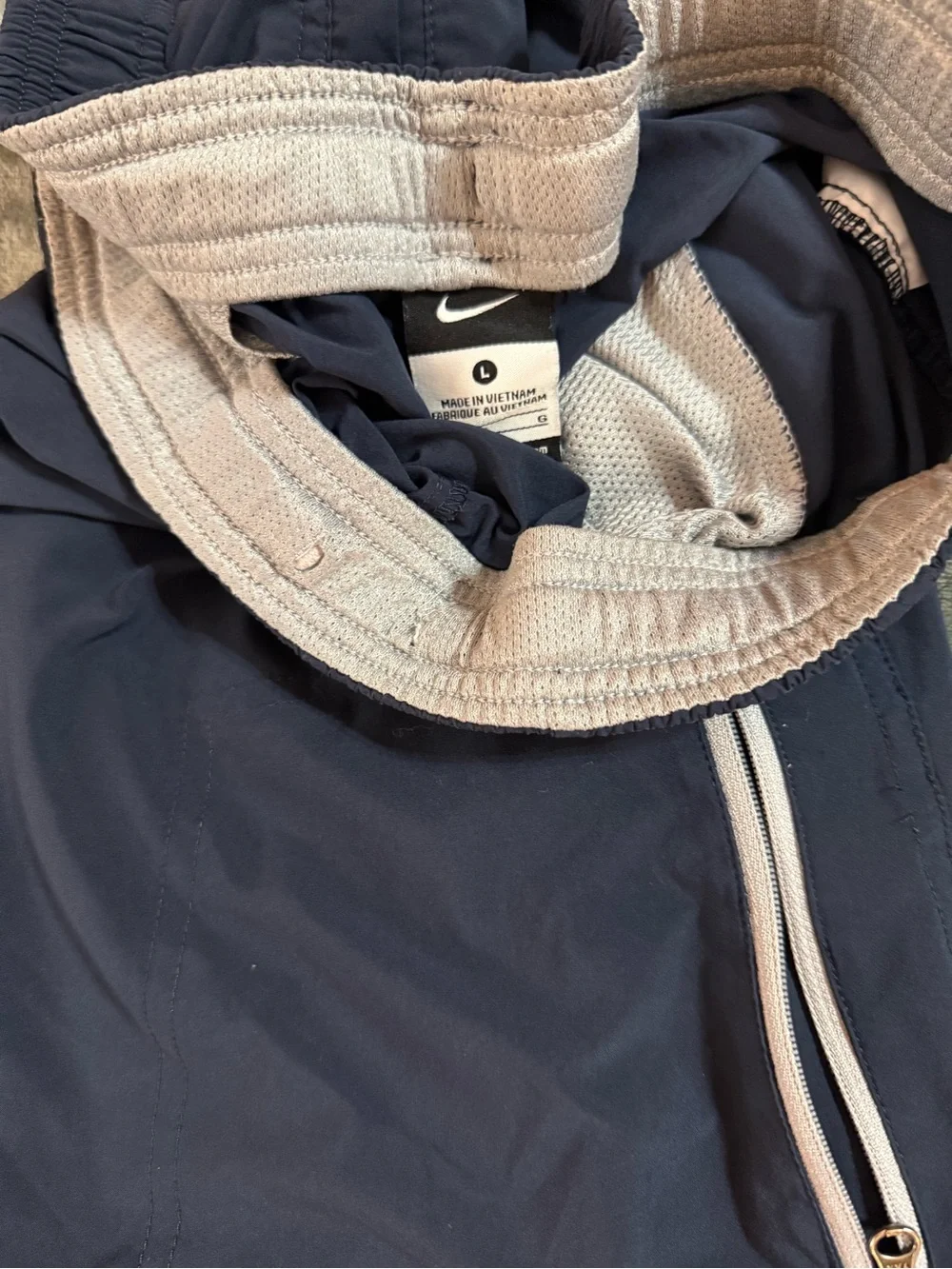 Nike Men's Navy Blue Swim Board Shorts with White Zipper Trim